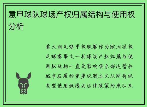 意甲球队球场产权归属结构与使用权分析