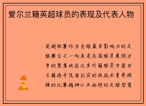 爱尔兰籍英超球员的表现及代表人物