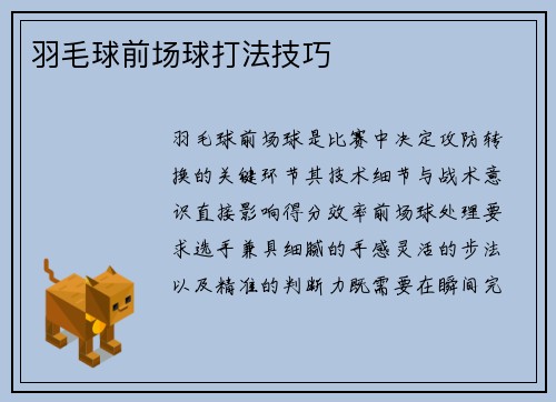 羽毛球前场球打法技巧