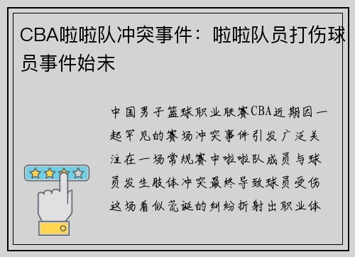 CBA啦啦队冲突事件：啦啦队员打伤球员事件始末